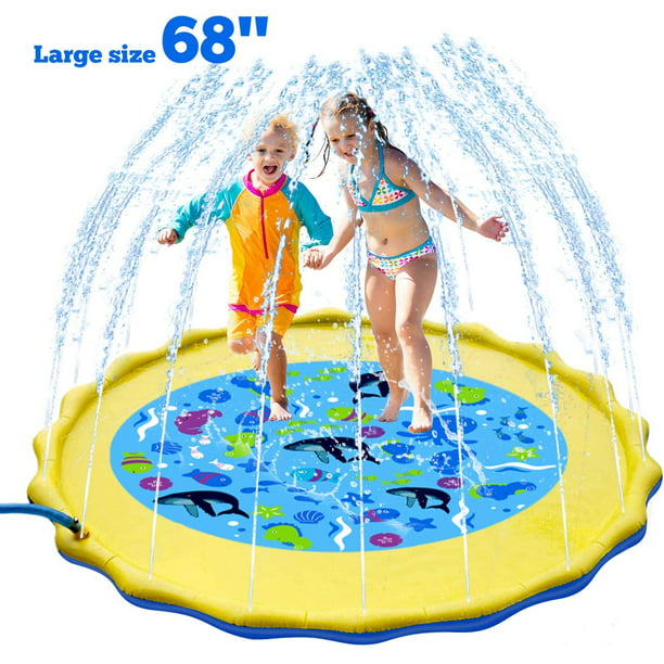 68 inch Inflatable Splash Sprinkler Pad,Summer Outdoor Sprinkler Pad Toy,for Kids Toddler Pool Dog Wading Pool Splash Play Mat Yellow Shark